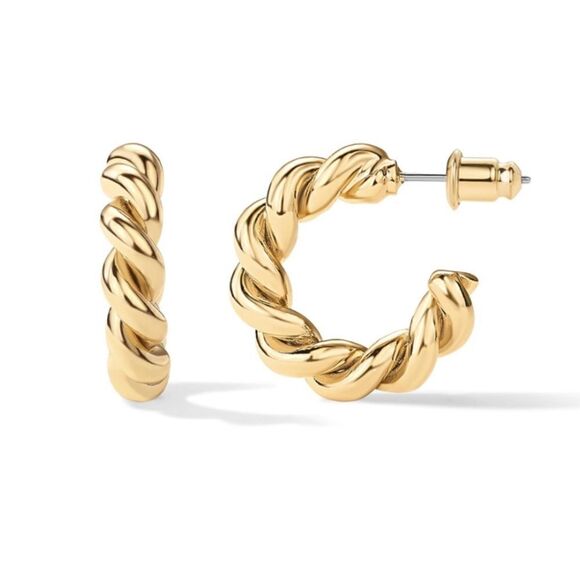 Twisted Rope 14k Gold Hoops - Picture 2 of 4